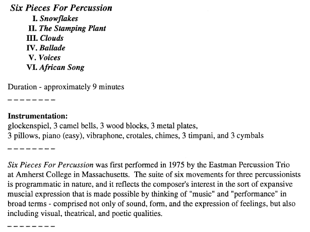 Six Pieces for Percussion