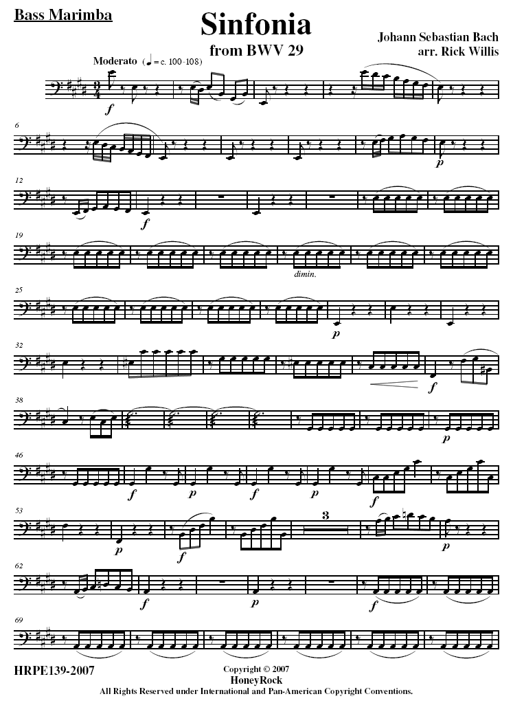 Sinfonia for Percussion Quintet adapted from Bach's - Cantata 29 "Wir danken dir, Gott, wir danken dir" (BWV 29)