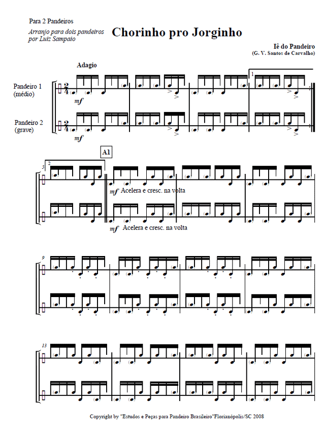 Etudes and Pieces for Brazilian Pandeiro, Page Sample