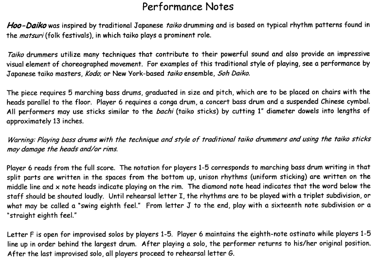 Hoo-Daiko for Percussion Ensemble - Six Players