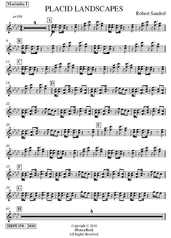 PLACID LANDSCAPES for Marimba Quartet