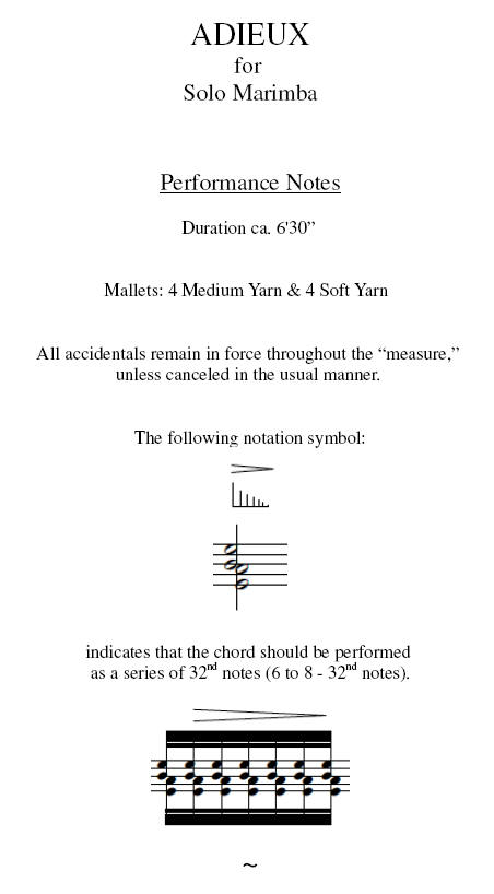 ADIEUX for Solo Marimba