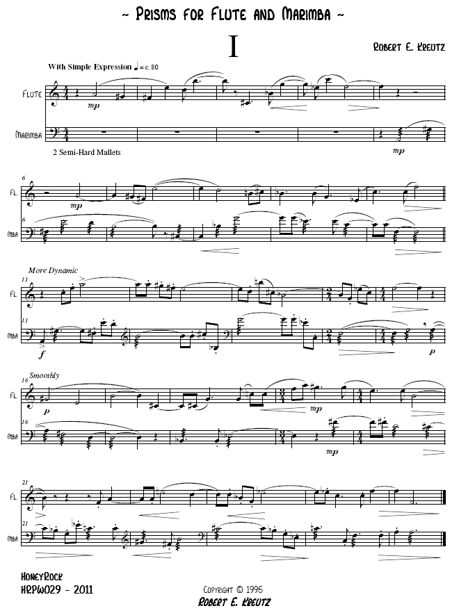 PRISMS for Flute and Marimba, Robert E. Kreutz