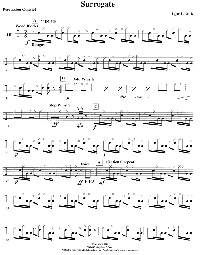 SURROGATE for Percussion Ensemble (4-6 Players)