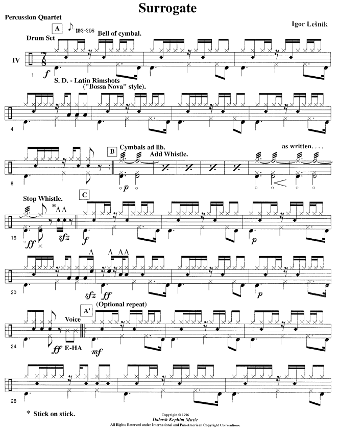 SURROGATE for Percussion Ensemble (4-6 Players)