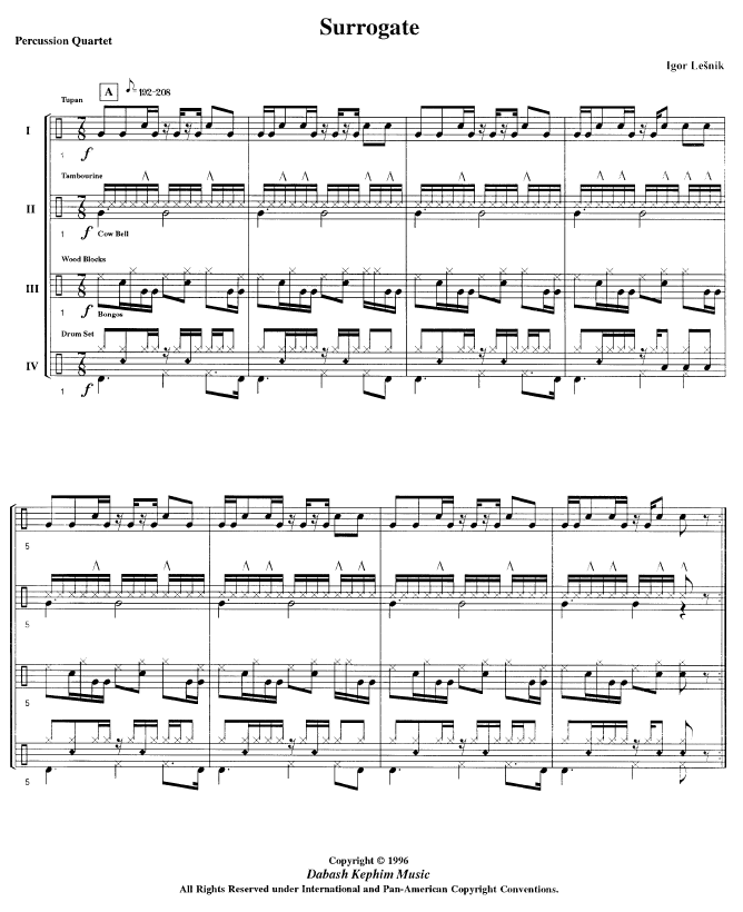 SURROGATE for Percussion Ensemble (4-6 Players)