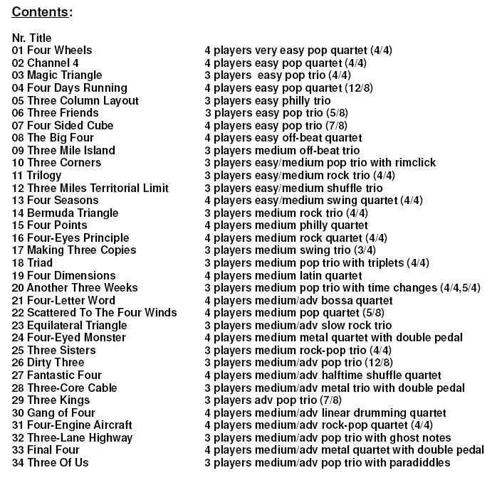 34 TRIOS and QUARTETS for DRUMSET(S)