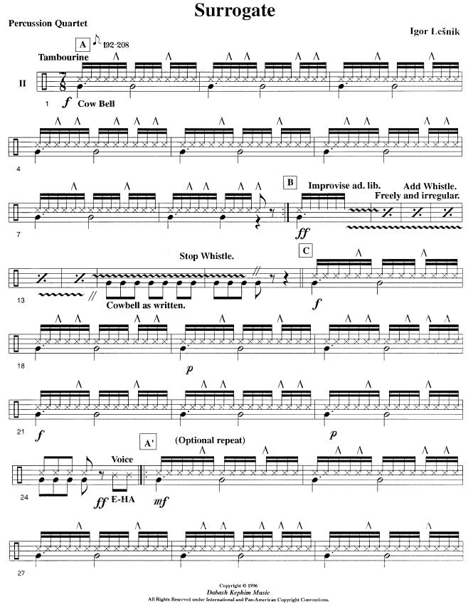 SURROGATE for Percussion Ensemble (4-6 Players)