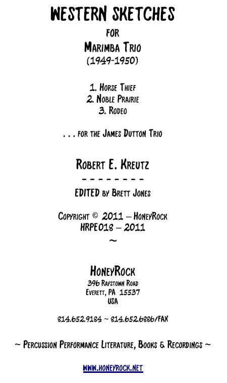 WESTERN SKETCHES for Marimba Trio, Robert E. Kreutz