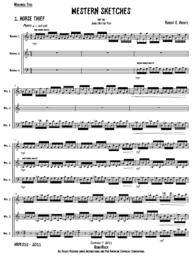 WESTERN SKETCHES for Marimba Trio, Robert E. Kreutz