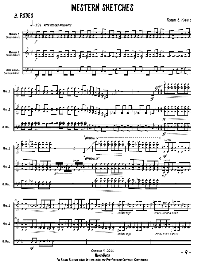 WESTERN SKETCHES for Marimba Trio, Robert E. Kreutz