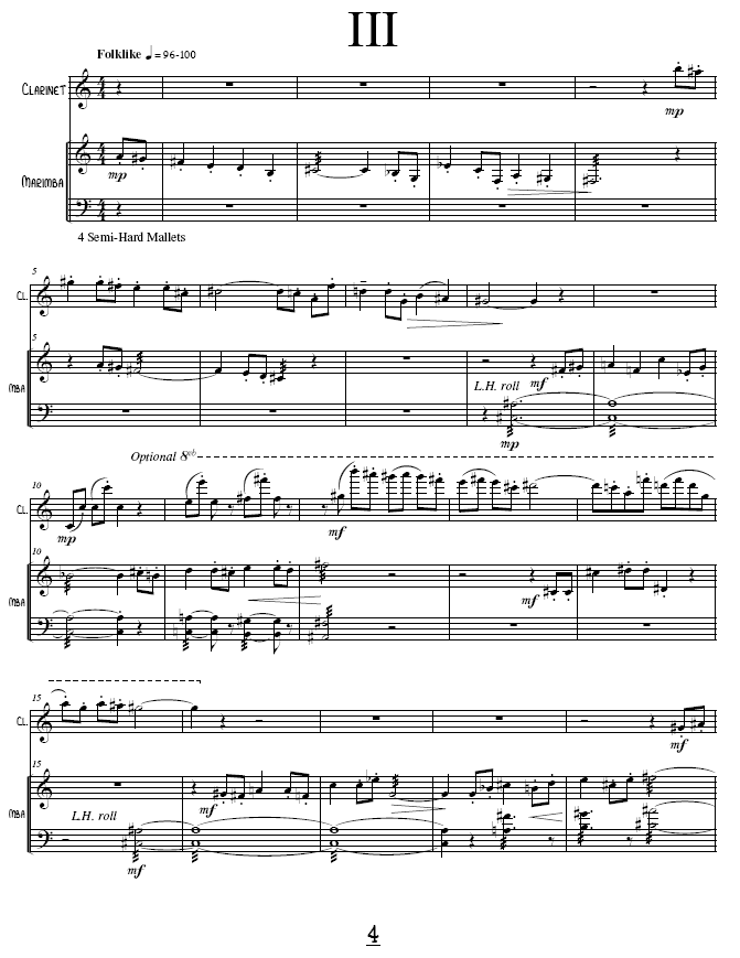 PRISMS for B-Flat Clarinet and Marimba, Robert E. Kreutz