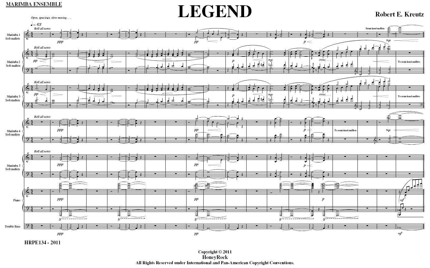 LEGEND for Marimba Ensemble, Robert E. Kreutz