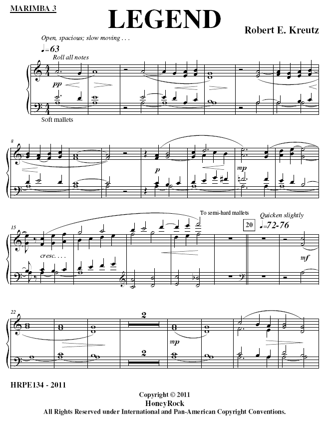 LEGEND for Marimba Ensemble, Robert E. Kreutz