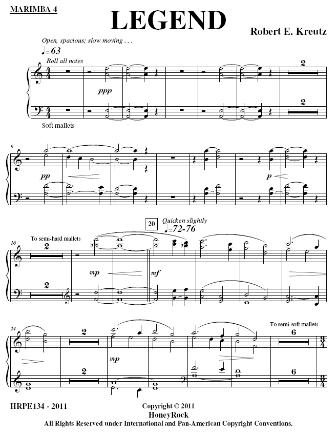 LEGEND for Marimba Ensemble, Robert E. Kreutz
