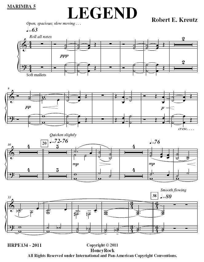 LEGEND for Marimba Ensemble, Robert E. Kreutz