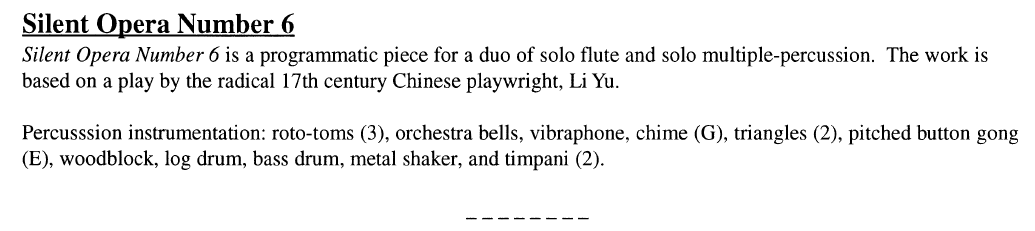 Silent Opera Number 6: Duo for Flute and Multiple Percussion