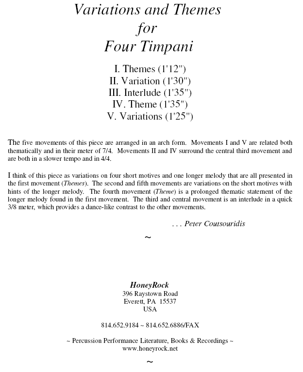 Variations and Themes for Solo Timpani