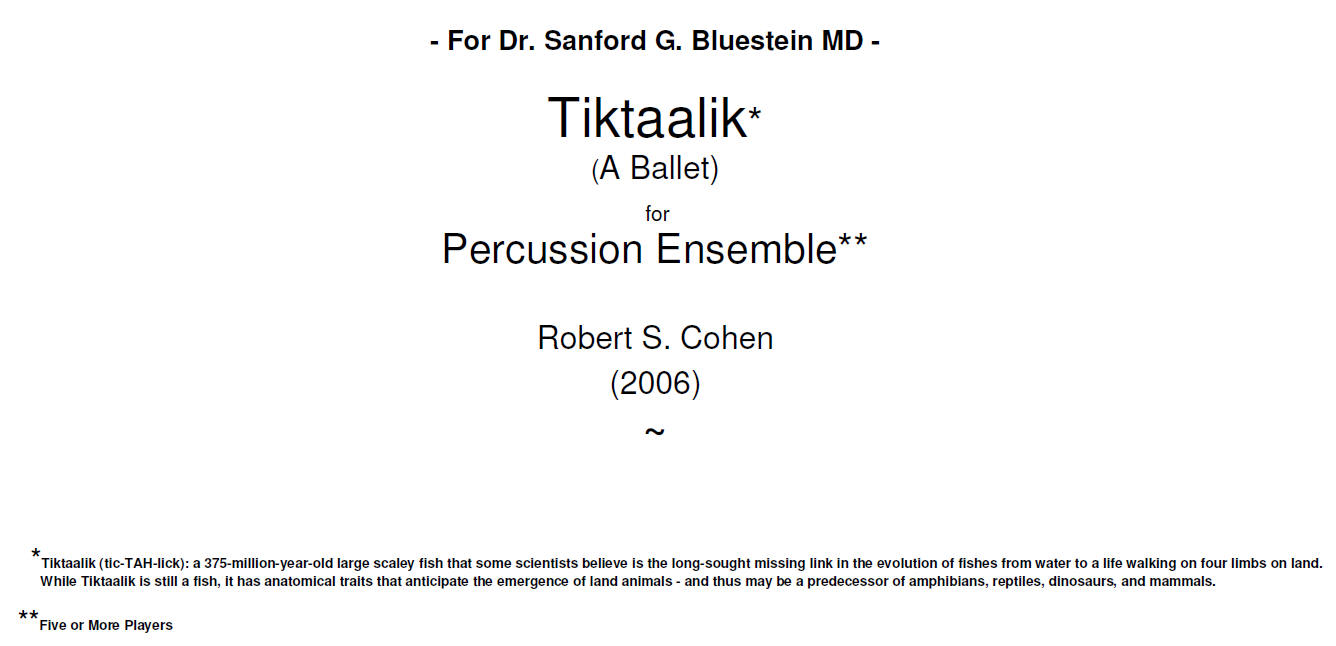 Tiktaalik for Percussion Quintet