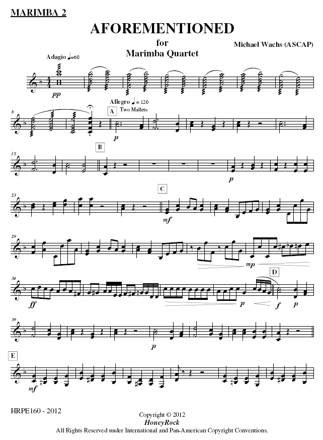 AFOREMENTIONED for Marimba Quartet