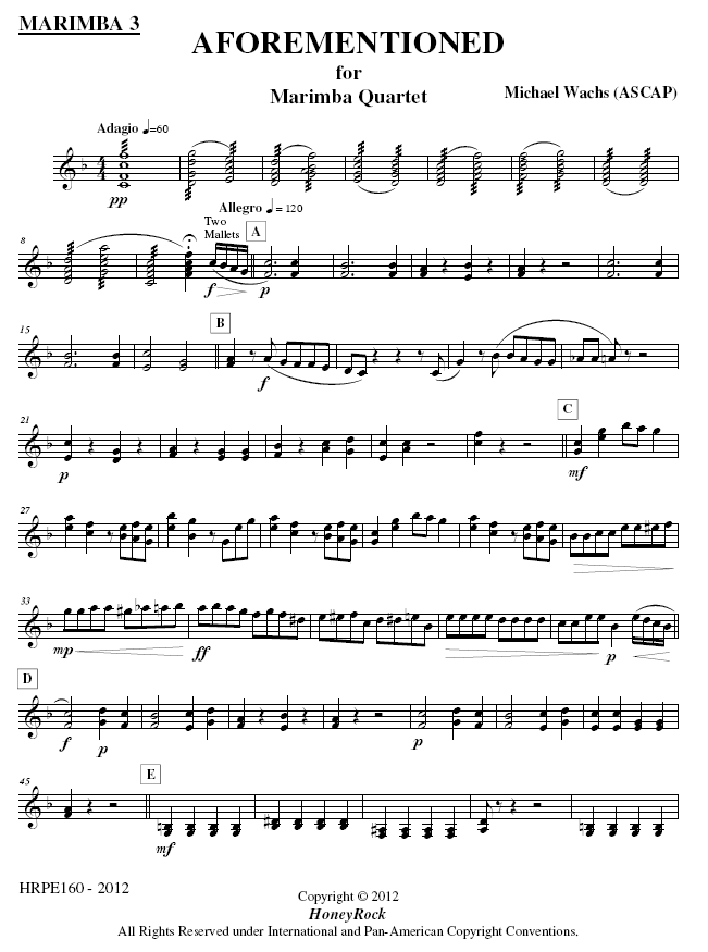 AFOREMENTIONED for Marimba Quartet