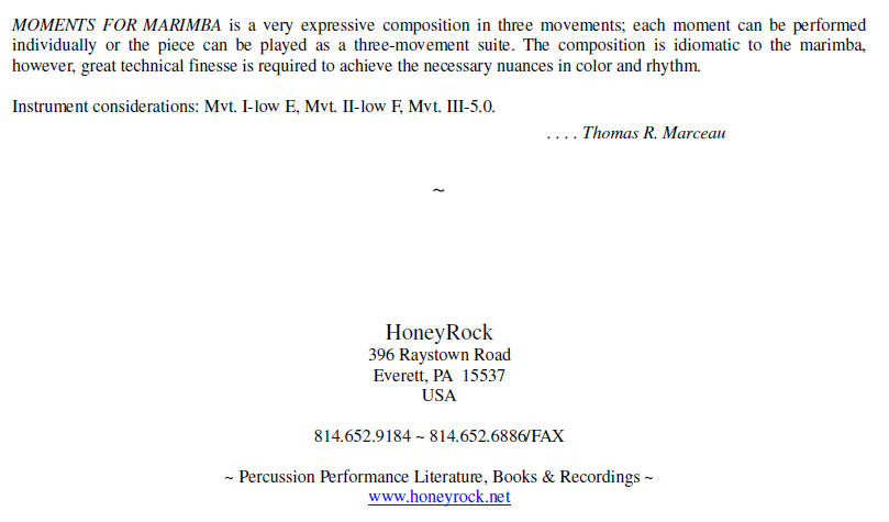 Moments for Marimba - A Suite in Three Movements