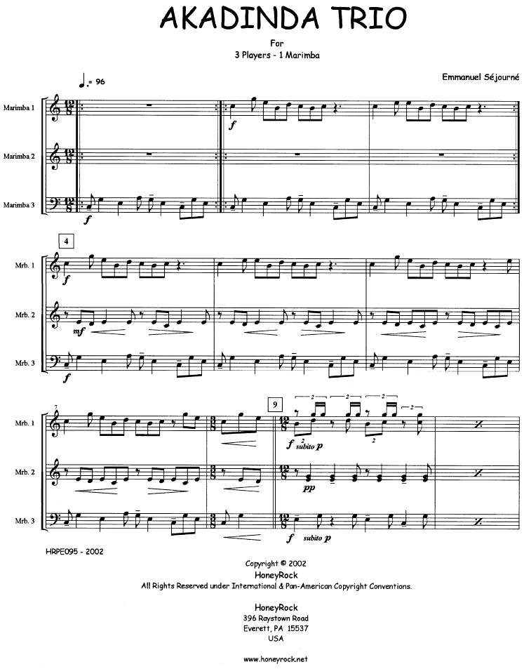 AKADINDA TRIO for MARIMBA, Three Players on one 5-octave instrument.