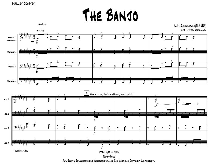 The Banjo arranged for Marimba Quartet, Score