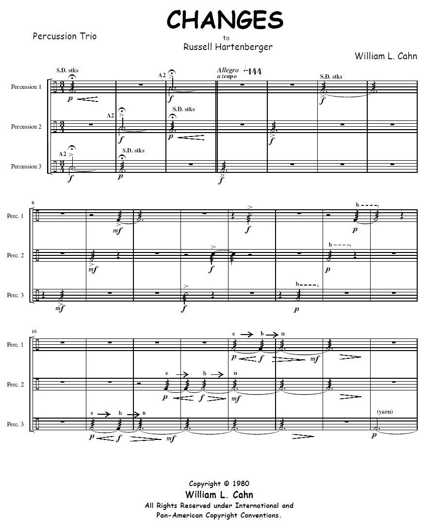 Changes for Percussion Trio, Score