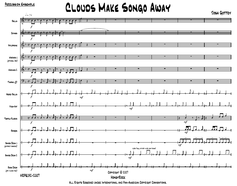 Clouds Make Songo Away for Percussion Ensemble, 8-13 Players