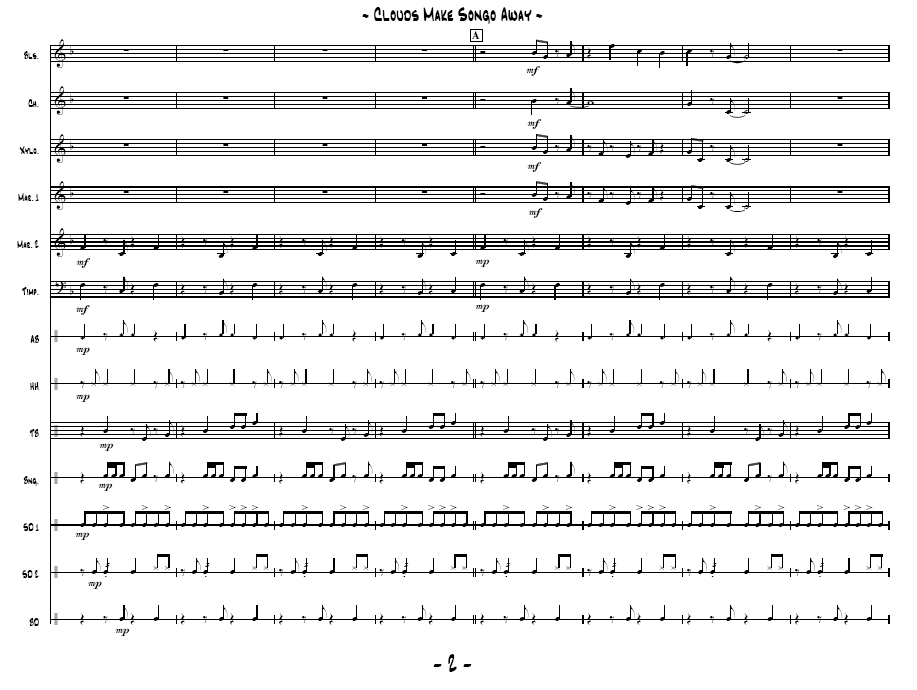 Clouds Make Songo Away for Percussion Ensemble, 8-13 Players