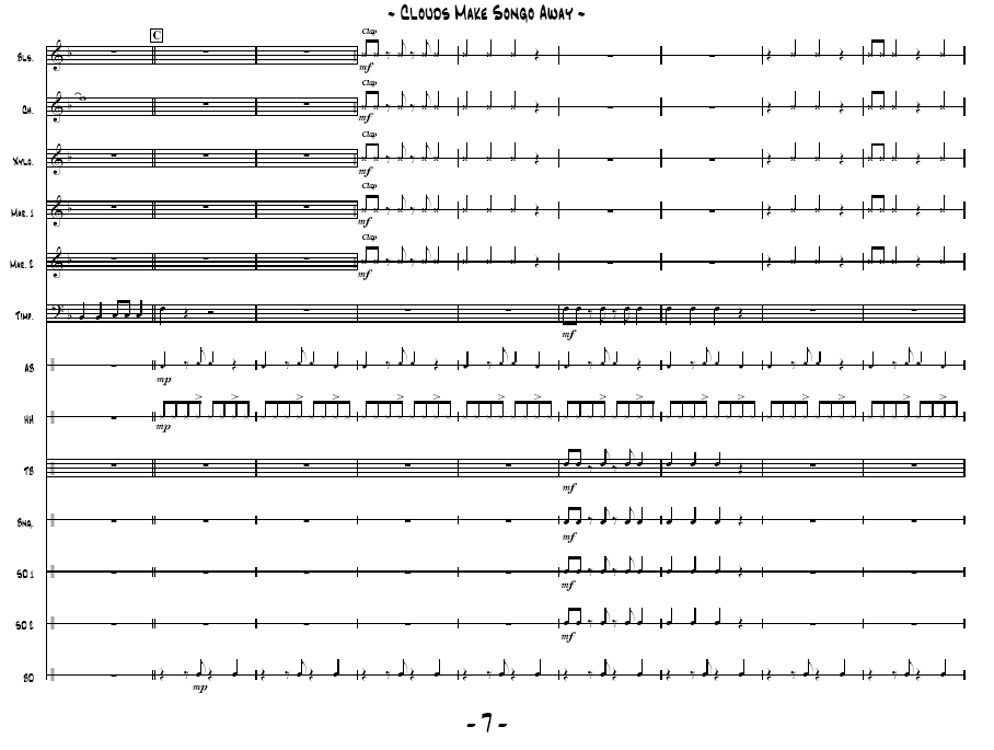 Clouds Make Songo Away for Percussion Ensemble, 8-13 Players