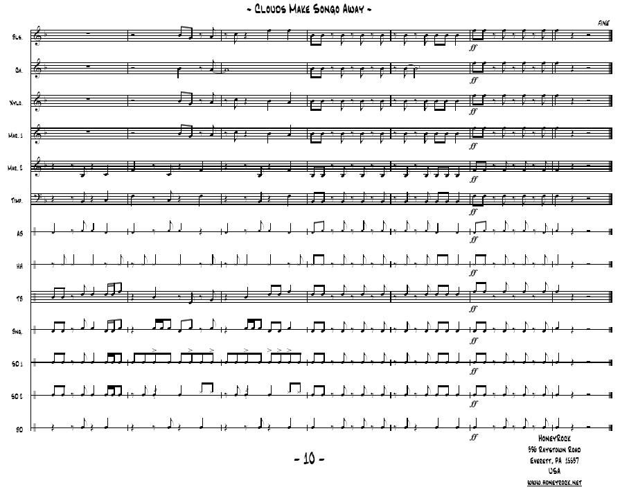 Clouds Make Songo Away for Percussion Ensemble, 8-13 Players
