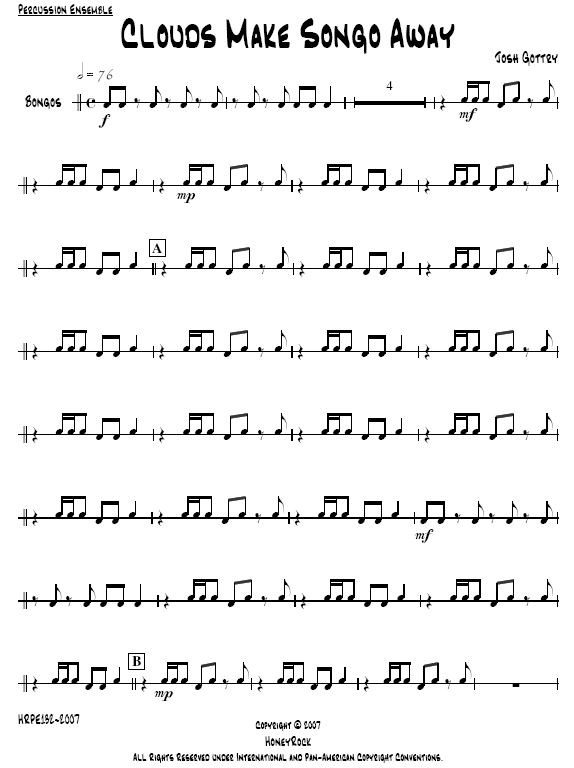 Clouds Make Songo Away for Percussion Ensemble, 8-13 Players