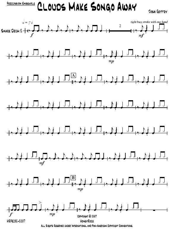 Clouds Make Songo Away for Percussion Ensemble, 8-13 Players