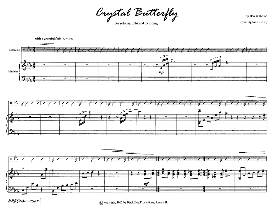 Crystal Butterfly for Solo Marimba and Recording