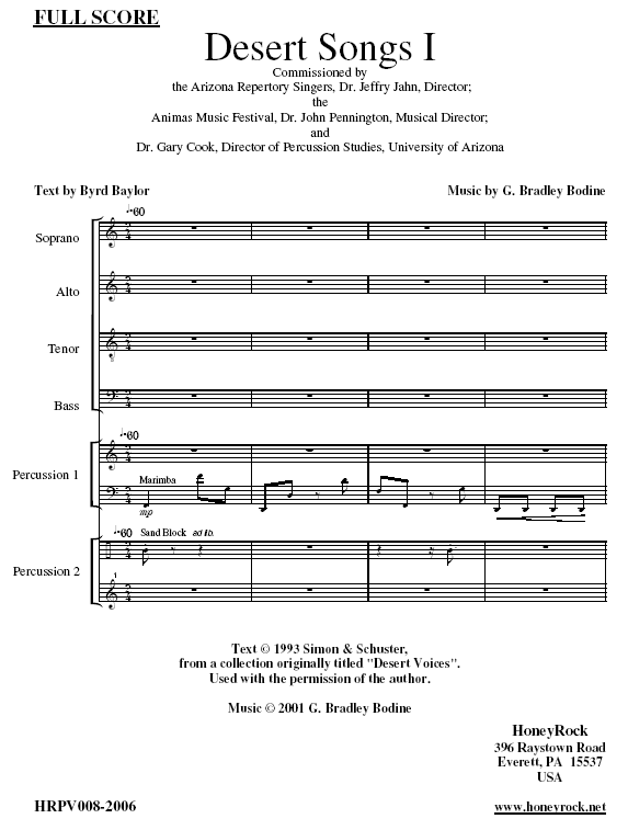 Desert Songs I,  for Choir and Percussion