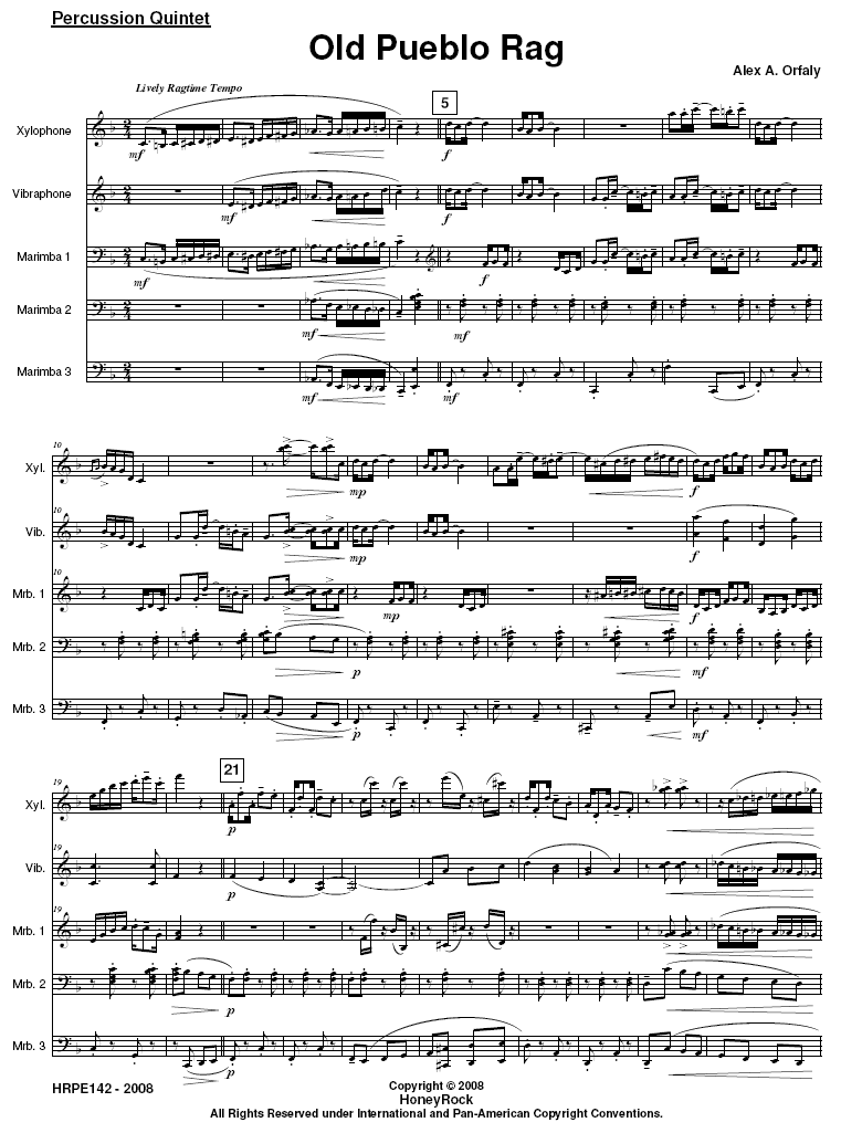 Old Pueblo Rag for Percussion Quintet