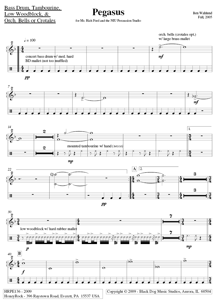 Pegasus for Solo Snare Drum and Percussion Trio, Ben Wahlund