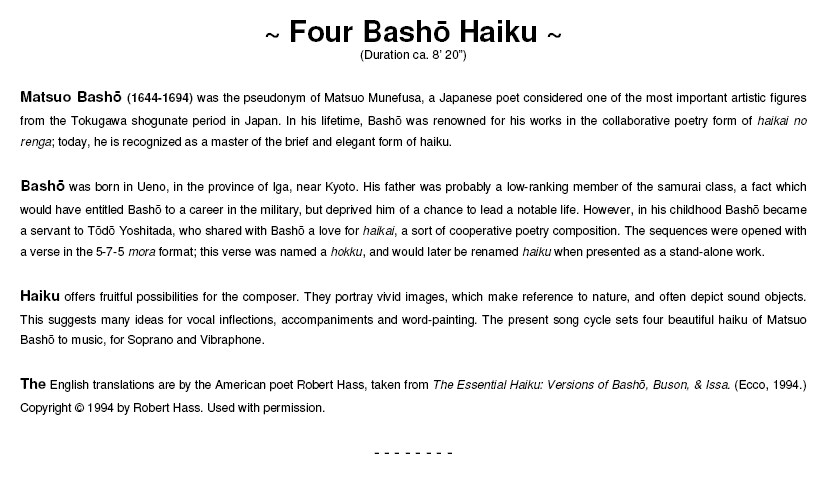 Four Bashō Haiku for Soprano and Vibraphone