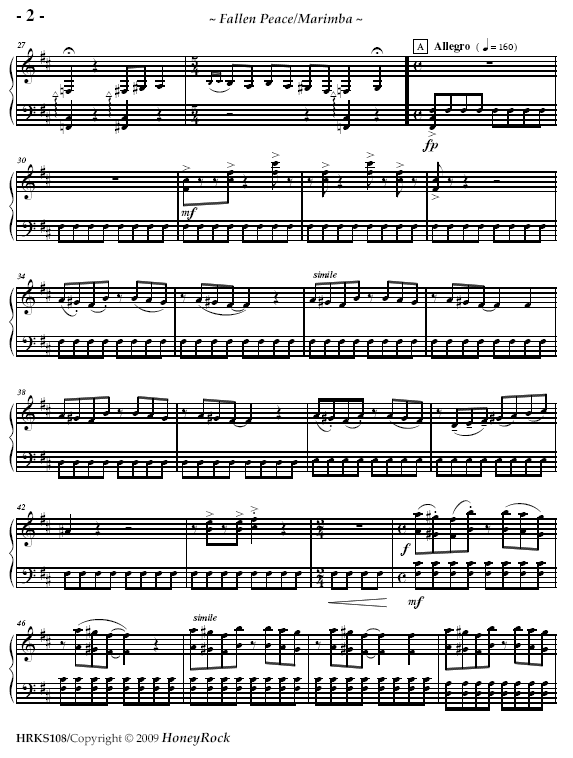 Fallen Peace for Marimba and String Quartet
