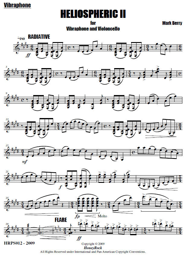 Heliospheric II for Vibraphone and Violoncello, score excerpt