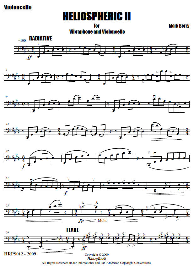 Heliospheric II for Vibraphone and Violoncello, score excerpt