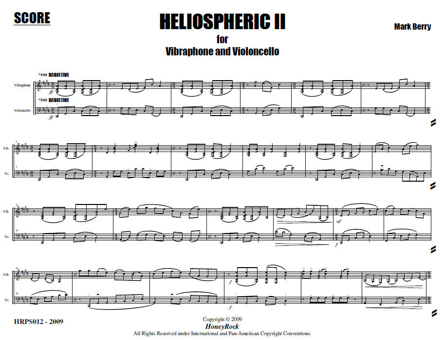 Heliospheric II for Vibraphone and Violoncello, score excerpt