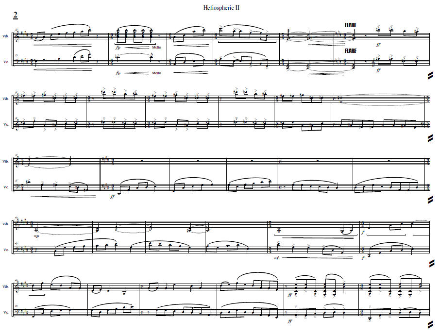 Heliospheric II for Vibraphone and Violoncello, score excerpt