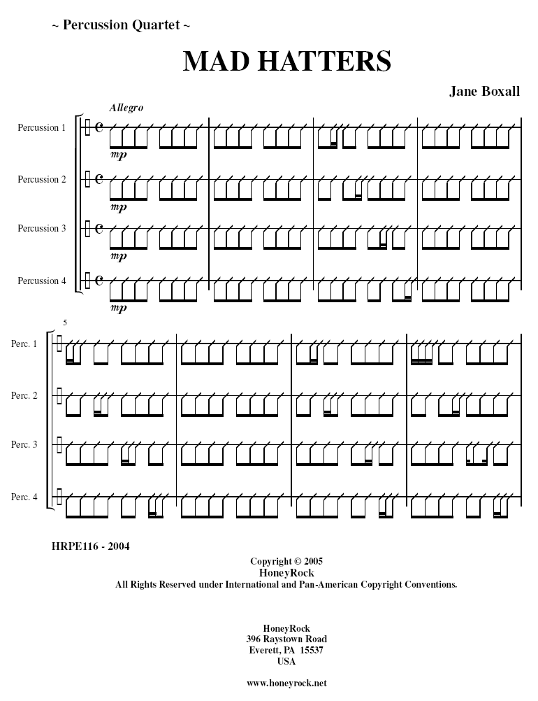 Mad Hatters for Percussion Quartet