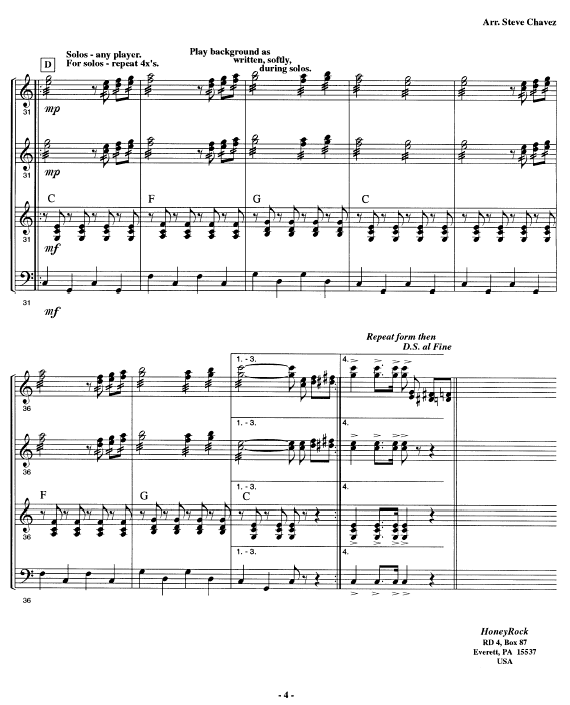 Jesusita en Chihuahua for Marimba Quartet, Score