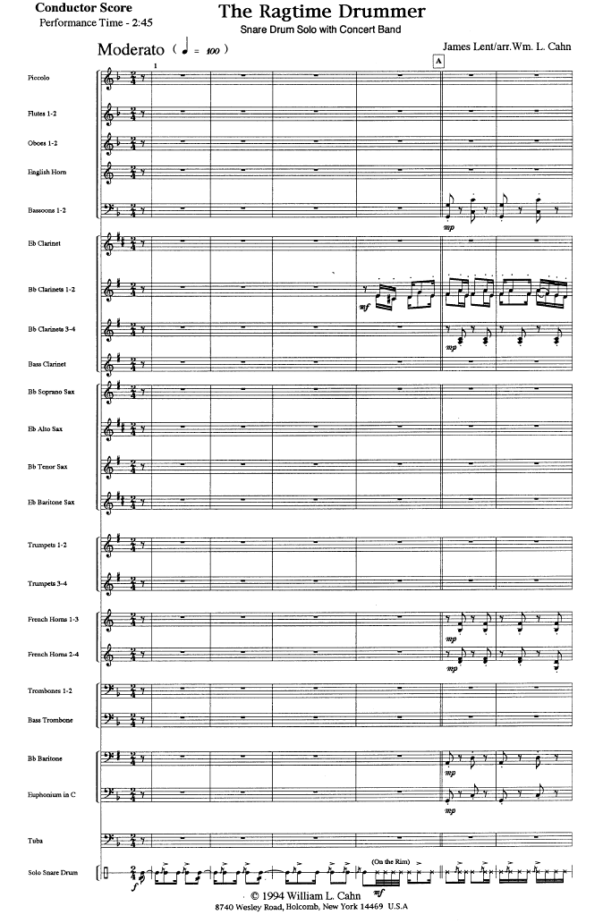 The Ragtime Drummer, Snare Drum Solo with Concert Band