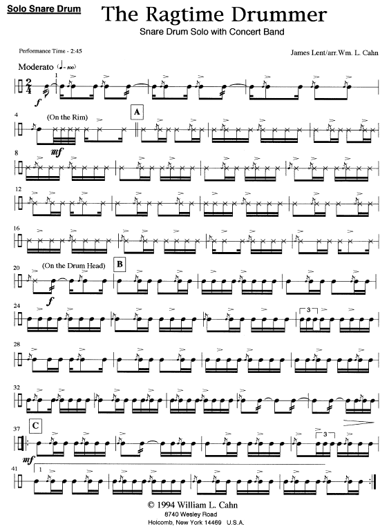 The Ragtime Drummer - Snare Drum Solo with Concert Band