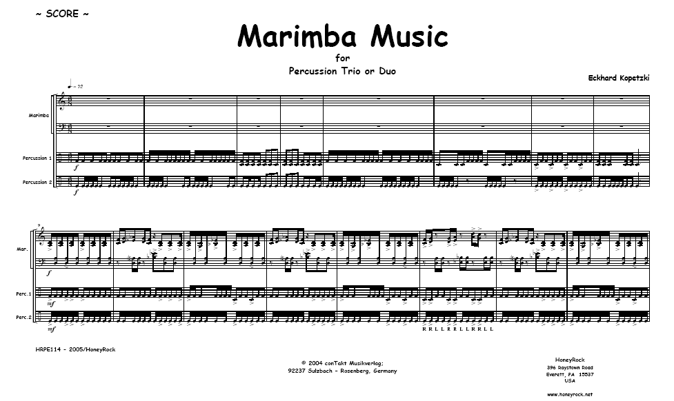 Marimba Music for Percussion Trio or Duo